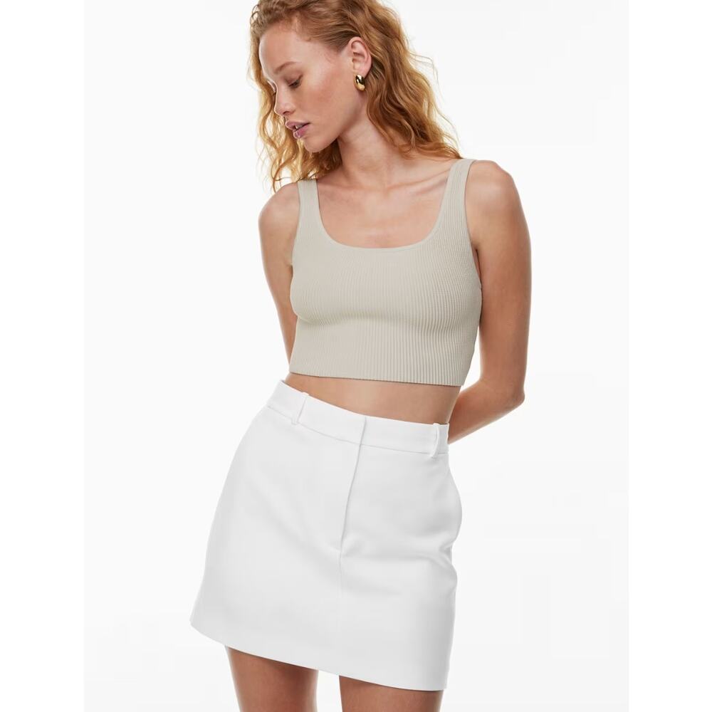 Aritzia Babaton Ribbed Sculpt Knit Square neck Cropped Tank Top in Pearl Size L